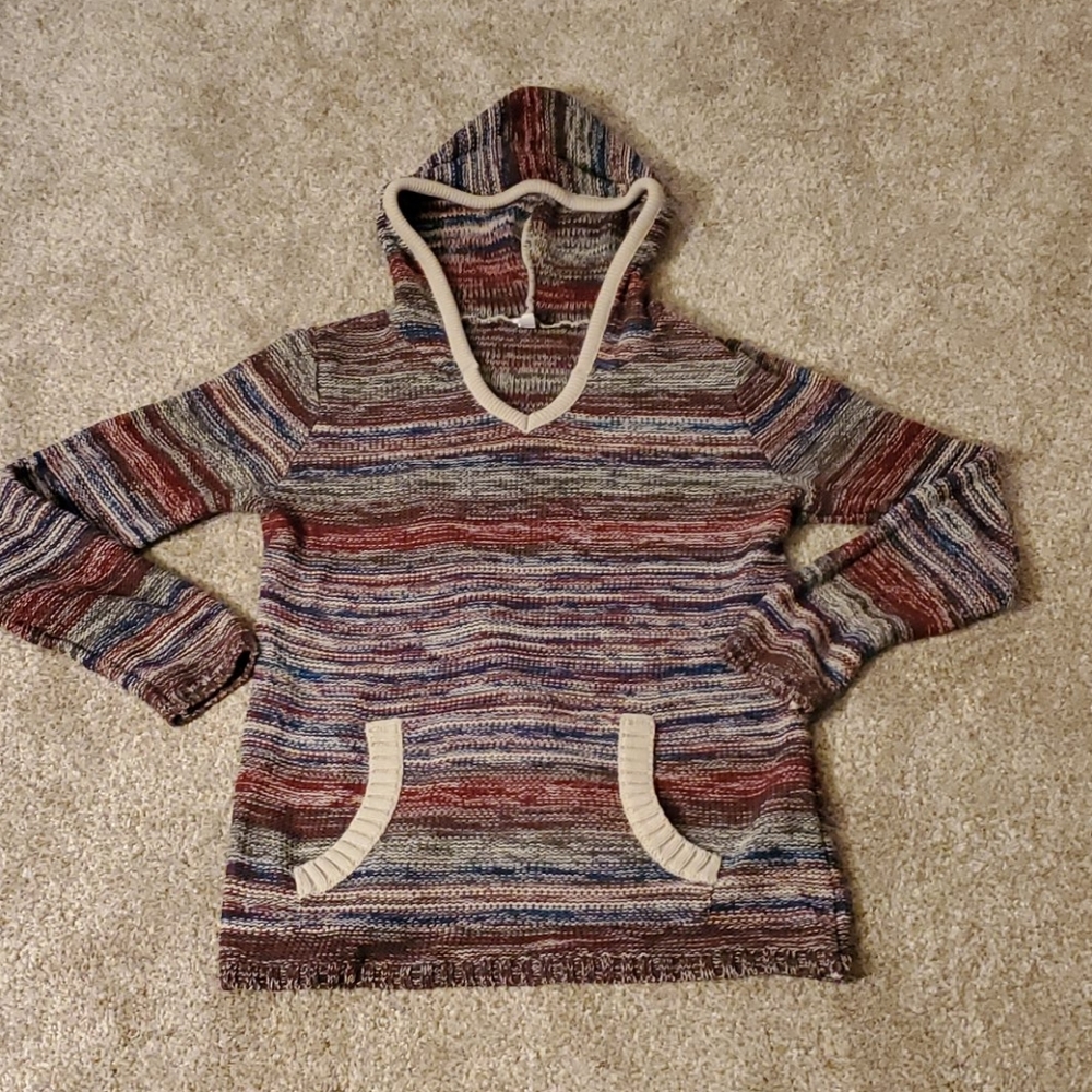 Striped knit sweater with hood